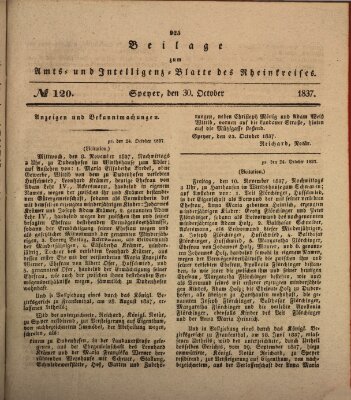 Amts- und Intelligenzblatt des Königlich Bayerischen Rheinkreises (Königlich bayerisches Amts- und Intelligenzblatt für die Pfalz) Montag 30. Oktober 1837