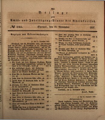 Amts- und Intelligenzblatt des Königlich Bayerischen Rheinkreises (Königlich bayerisches Amts- und Intelligenzblatt für die Pfalz) Samstag 18. November 1837