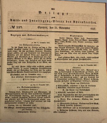 Amts- und Intelligenzblatt des Königlich Bayerischen Rheinkreises (Königlich bayerisches Amts- und Intelligenzblatt für die Pfalz) Sonntag 26. November 1837