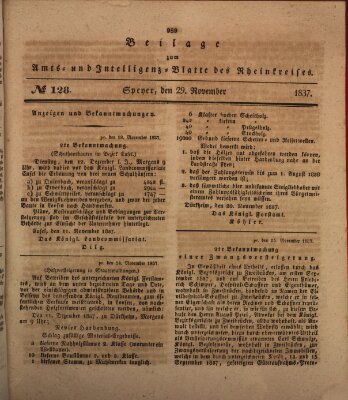 Amts- und Intelligenzblatt des Königlich Bayerischen Rheinkreises (Königlich bayerisches Amts- und Intelligenzblatt für die Pfalz) Mittwoch 29. November 1837