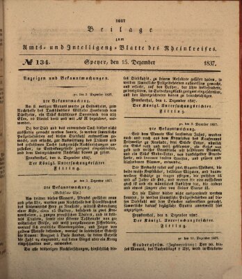 Amts- und Intelligenzblatt des Königlich Bayerischen Rheinkreises (Königlich bayerisches Amts- und Intelligenzblatt für die Pfalz) Freitag 15. Dezember 1837