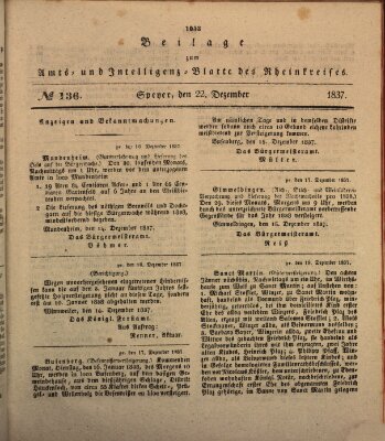 Amts- und Intelligenzblatt des Königlich Bayerischen Rheinkreises (Königlich bayerisches Amts- und Intelligenzblatt für die Pfalz) Freitag 22. Dezember 1837