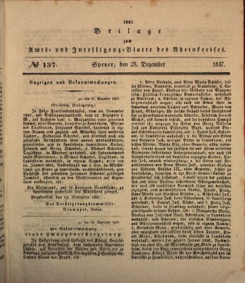 Amts- und Intelligenzblatt des Königlich Bayerischen Rheinkreises (Königlich bayerisches Amts- und Intelligenzblatt für die Pfalz) Donnerstag 28. Dezember 1837