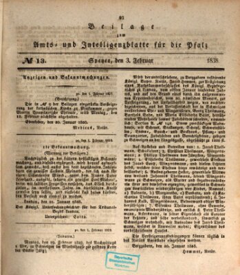 Königlich bayerisches Amts- und Intelligenzblatt für die Pfalz Samstag 3. Februar 1838