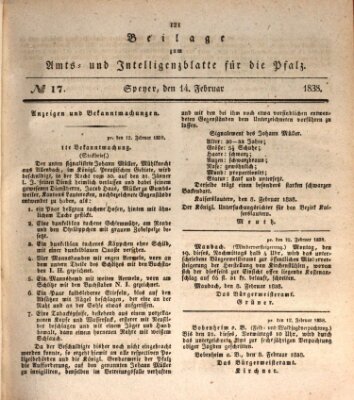 Königlich bayerisches Amts- und Intelligenzblatt für die Pfalz Mittwoch 14. Februar 1838