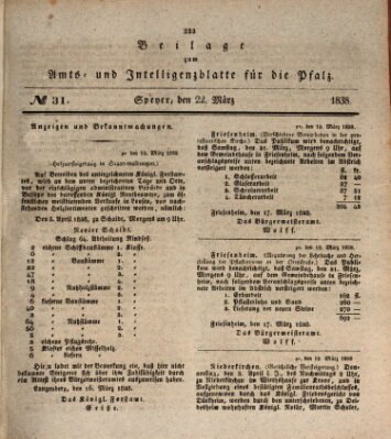 Königlich bayerisches Amts- und Intelligenzblatt für die Pfalz Donnerstag 22. März 1838