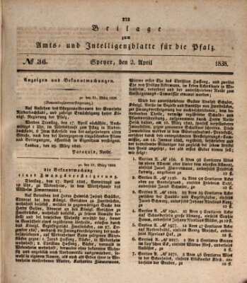 Königlich bayerisches Amts- und Intelligenzblatt für die Pfalz Montag 2. April 1838
