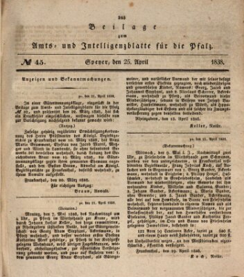 Königlich bayerisches Amts- und Intelligenzblatt für die Pfalz Mittwoch 25. April 1838