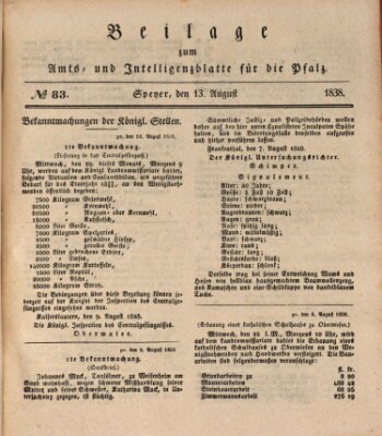 Königlich bayerisches Amts- und Intelligenzblatt für die Pfalz Montag 13. August 1838