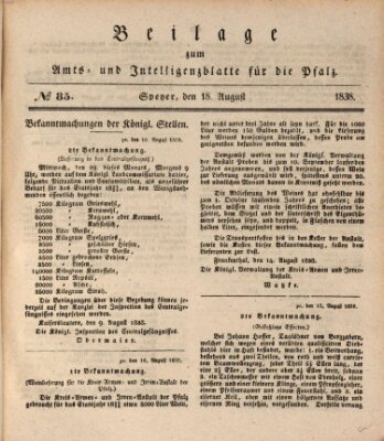 Königlich bayerisches Amts- und Intelligenzblatt für die Pfalz Samstag 18. August 1838