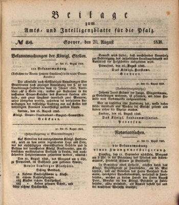 Königlich bayerisches Amts- und Intelligenzblatt für die Pfalz Montag 20. August 1838