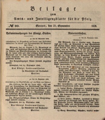 Königlich bayerisches Amts- und Intelligenzblatt für die Pfalz Samstag 29. September 1838