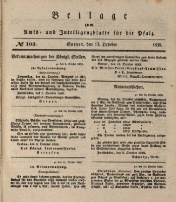 Königlich bayerisches Amts- und Intelligenzblatt für die Pfalz Samstag 13. Oktober 1838