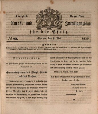 Königlich bayerisches Amts- und Intelligenzblatt für die Pfalz Mittwoch 8. Mai 1839