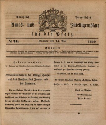 Königlich bayerisches Amts- und Intelligenzblatt für die Pfalz Dienstag 14. Mai 1839