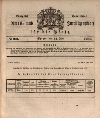 Königlich bayerisches Amts- und Intelligenzblatt für die Pfalz Freitag 14. Juni 1839