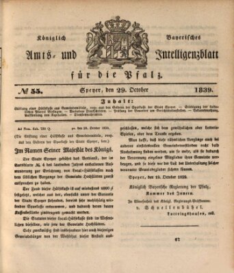 Königlich bayerisches Amts- und Intelligenzblatt für die Pfalz Dienstag 29. Oktober 1839