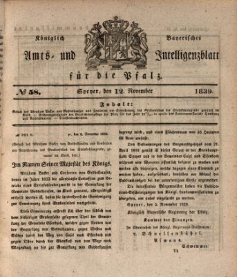 Königlich bayerisches Amts- und Intelligenzblatt für die Pfalz Dienstag 12. November 1839