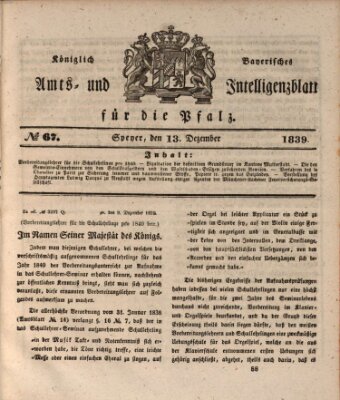 Königlich bayerisches Amts- und Intelligenzblatt für die Pfalz Freitag 13. Dezember 1839