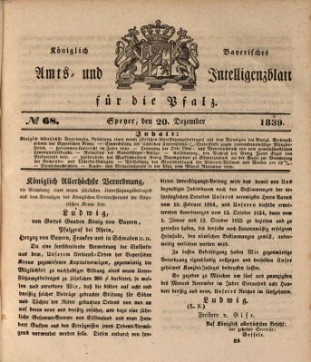 Königlich bayerisches Amts- und Intelligenzblatt für die Pfalz Freitag 20. Dezember 1839