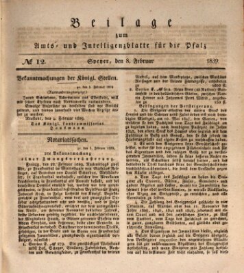 Königlich bayerisches Amts- und Intelligenzblatt für die Pfalz Freitag 8. Februar 1839