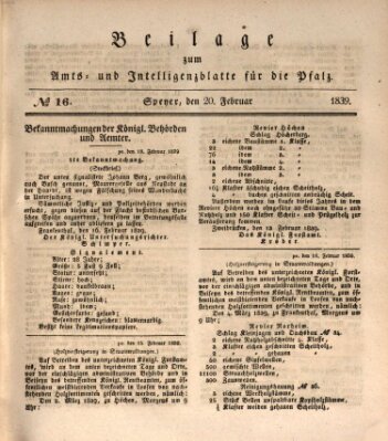 Königlich bayerisches Amts- und Intelligenzblatt für die Pfalz Mittwoch 20. Februar 1839