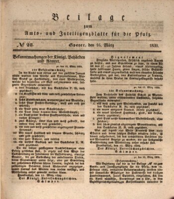 Königlich bayerisches Amts- und Intelligenzblatt für die Pfalz Samstag 16. März 1839