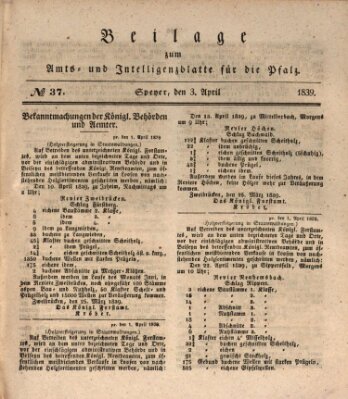 Königlich bayerisches Amts- und Intelligenzblatt für die Pfalz Mittwoch 3. April 1839