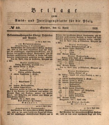 Königlich bayerisches Amts- und Intelligenzblatt für die Pfalz Freitag 12. April 1839