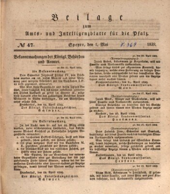 Königlich bayerisches Amts- und Intelligenzblatt für die Pfalz Mittwoch 1. Mai 1839