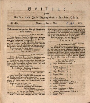 Königlich bayerisches Amts- und Intelligenzblatt für die Pfalz Samstag 4. Mai 1839