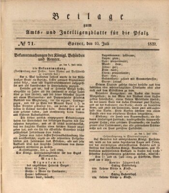 Königlich bayerisches Amts- und Intelligenzblatt für die Pfalz Mittwoch 10. Juli 1839