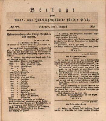 Königlich bayerisches Amts- und Intelligenzblatt für die Pfalz Donnerstag 1. August 1839