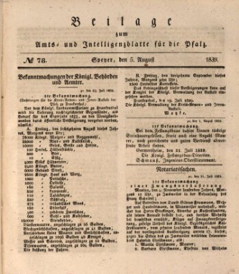 Königlich bayerisches Amts- und Intelligenzblatt für die Pfalz Montag 5. August 1839