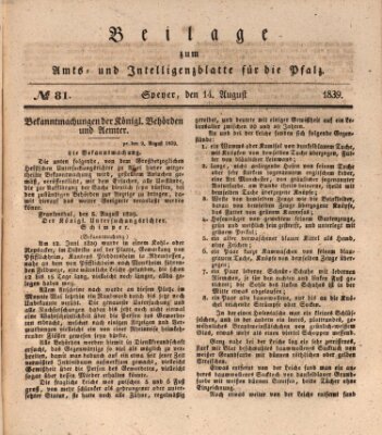 Königlich bayerisches Amts- und Intelligenzblatt für die Pfalz Mittwoch 14. August 1839