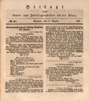 Königlich bayerisches Amts- und Intelligenzblatt für die Pfalz Mittwoch 21. August 1839