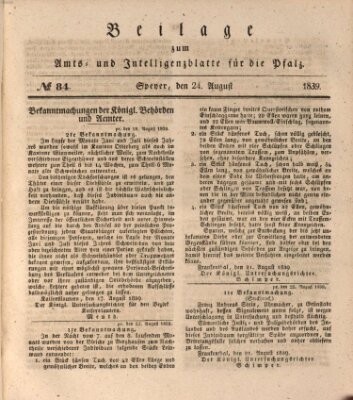 Königlich bayerisches Amts- und Intelligenzblatt für die Pfalz Samstag 24. August 1839