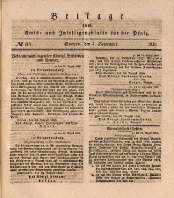 Königlich bayerisches Amts- und Intelligenzblatt für die Pfalz Mittwoch 4. September 1839