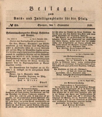 Königlich bayerisches Amts- und Intelligenzblatt für die Pfalz Samstag 7. September 1839