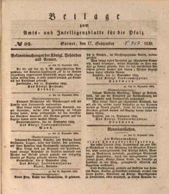 Königlich bayerisches Amts- und Intelligenzblatt für die Pfalz Dienstag 17. September 1839