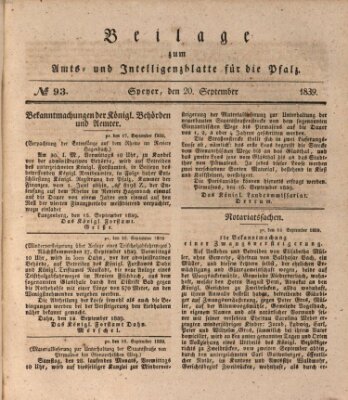 Königlich bayerisches Amts- und Intelligenzblatt für die Pfalz Freitag 20. September 1839