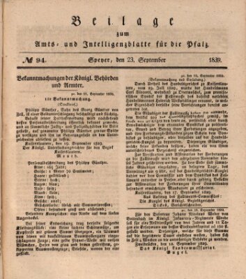 Königlich bayerisches Amts- und Intelligenzblatt für die Pfalz Montag 23. September 1839