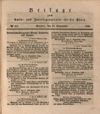 Königlich bayerisches Amts- und Intelligenzblatt für die Pfalz Mittwoch 25. September 1839