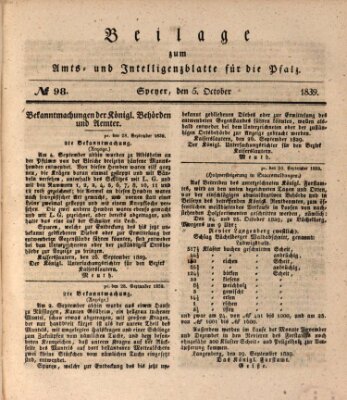 Königlich bayerisches Amts- und Intelligenzblatt für die Pfalz Samstag 5. Oktober 1839