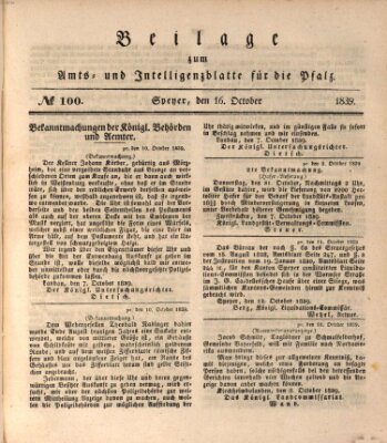 Königlich bayerisches Amts- und Intelligenzblatt für die Pfalz Mittwoch 16. Oktober 1839