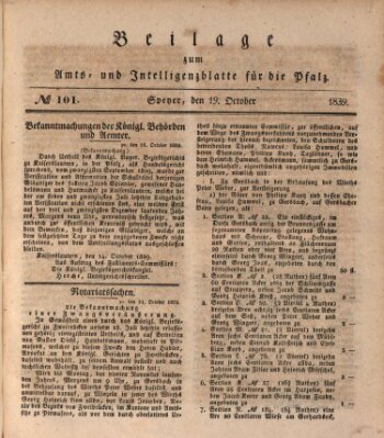 Königlich bayerisches Amts- und Intelligenzblatt für die Pfalz Samstag 19. Oktober 1839