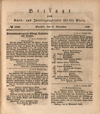 Königlich bayerisches Amts- und Intelligenzblatt für die Pfalz Samstag 16. November 1839