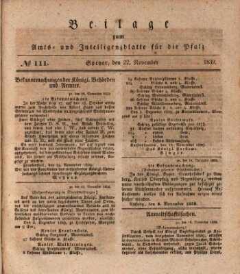 Königlich bayerisches Amts- und Intelligenzblatt für die Pfalz Freitag 22. November 1839