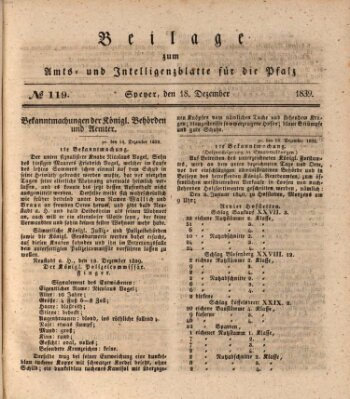 Königlich bayerisches Amts- und Intelligenzblatt für die Pfalz Mittwoch 18. Dezember 1839