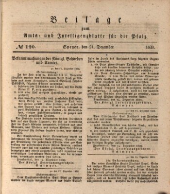 Königlich bayerisches Amts- und Intelligenzblatt für die Pfalz Samstag 21. Dezember 1839